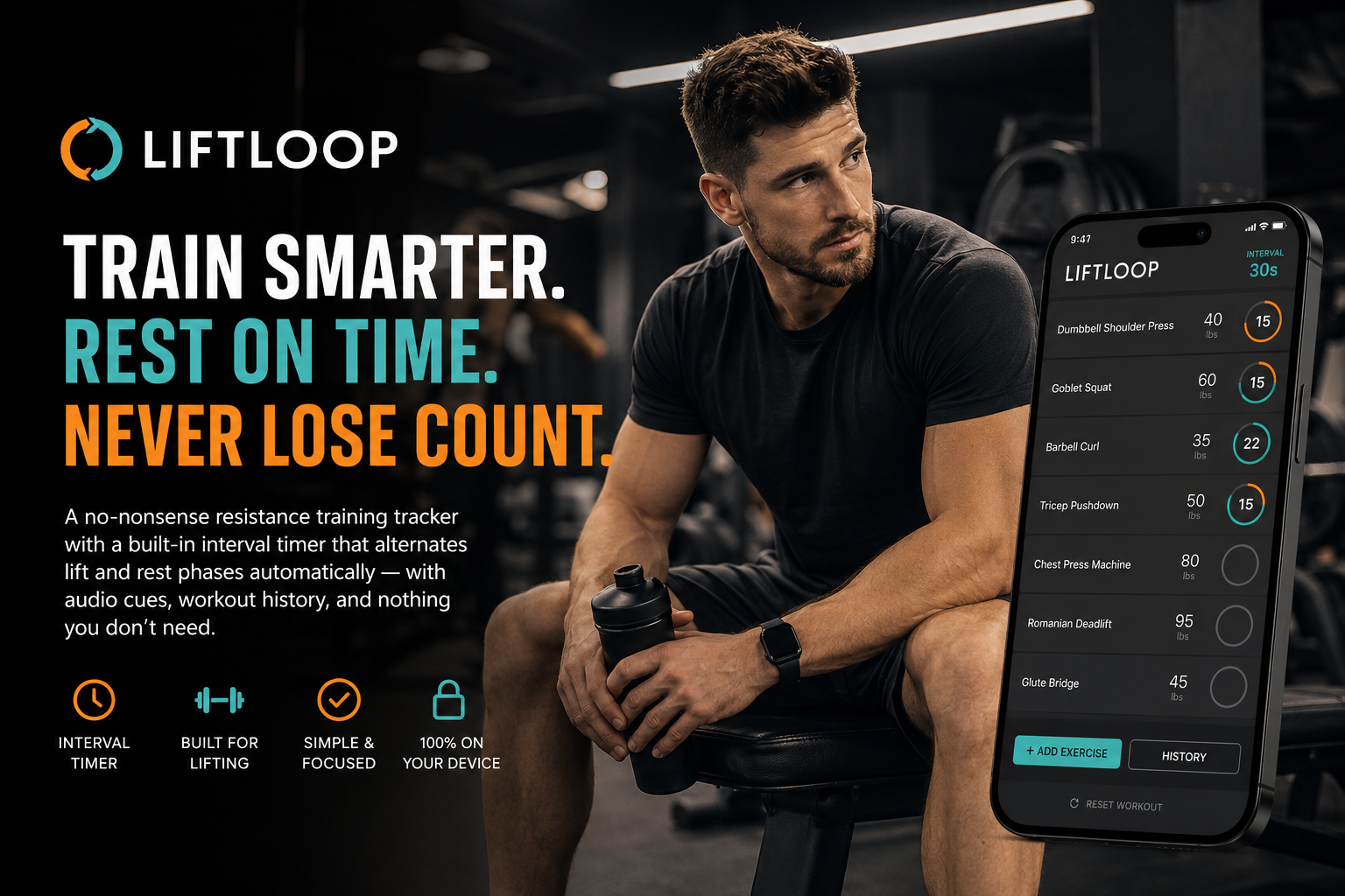 LIFTLOOP — Train Smarter. Rest on Time. Never Lose Count.
